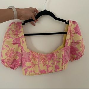 White Fox Floral Puffy Sleeve Corset Crop Top Size Small